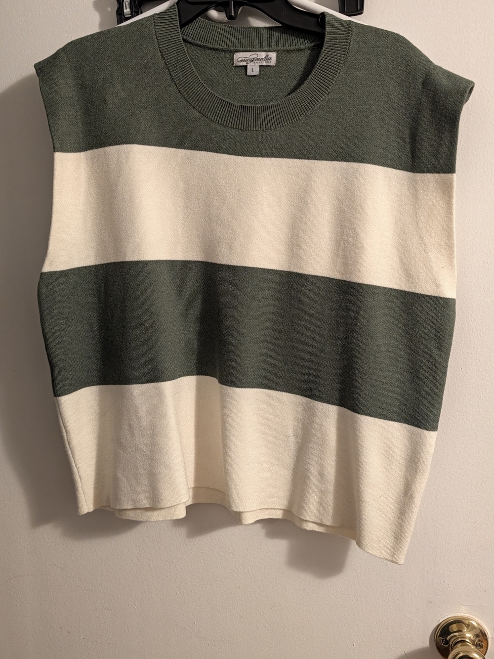 Magnolia Green and Cream Striped Knit Sleeveless Sweater